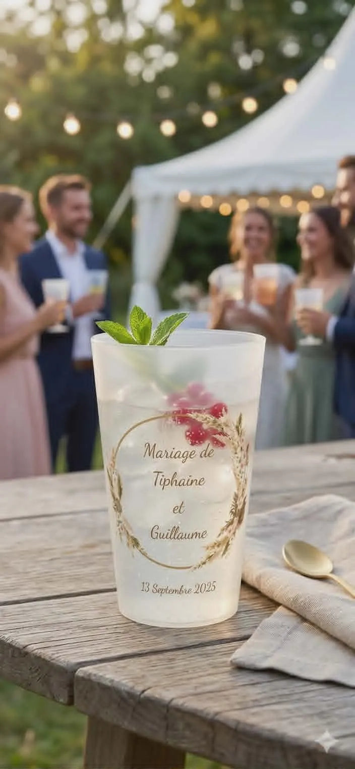 Gobelet mariage personnalisé champêtre et pampa