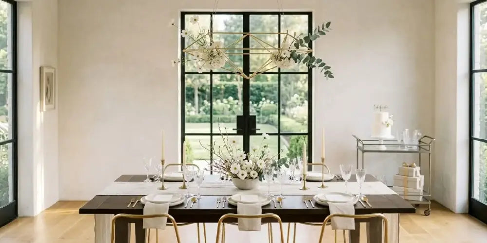 Décoration de table épurée et moderne illustrant la collection de gobelets personnalisés minimaliste et chic KUZTOM.