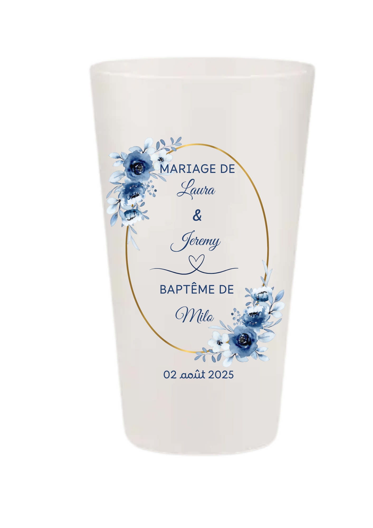 Gobelets personnalisés Mariage - Fleur bleu or