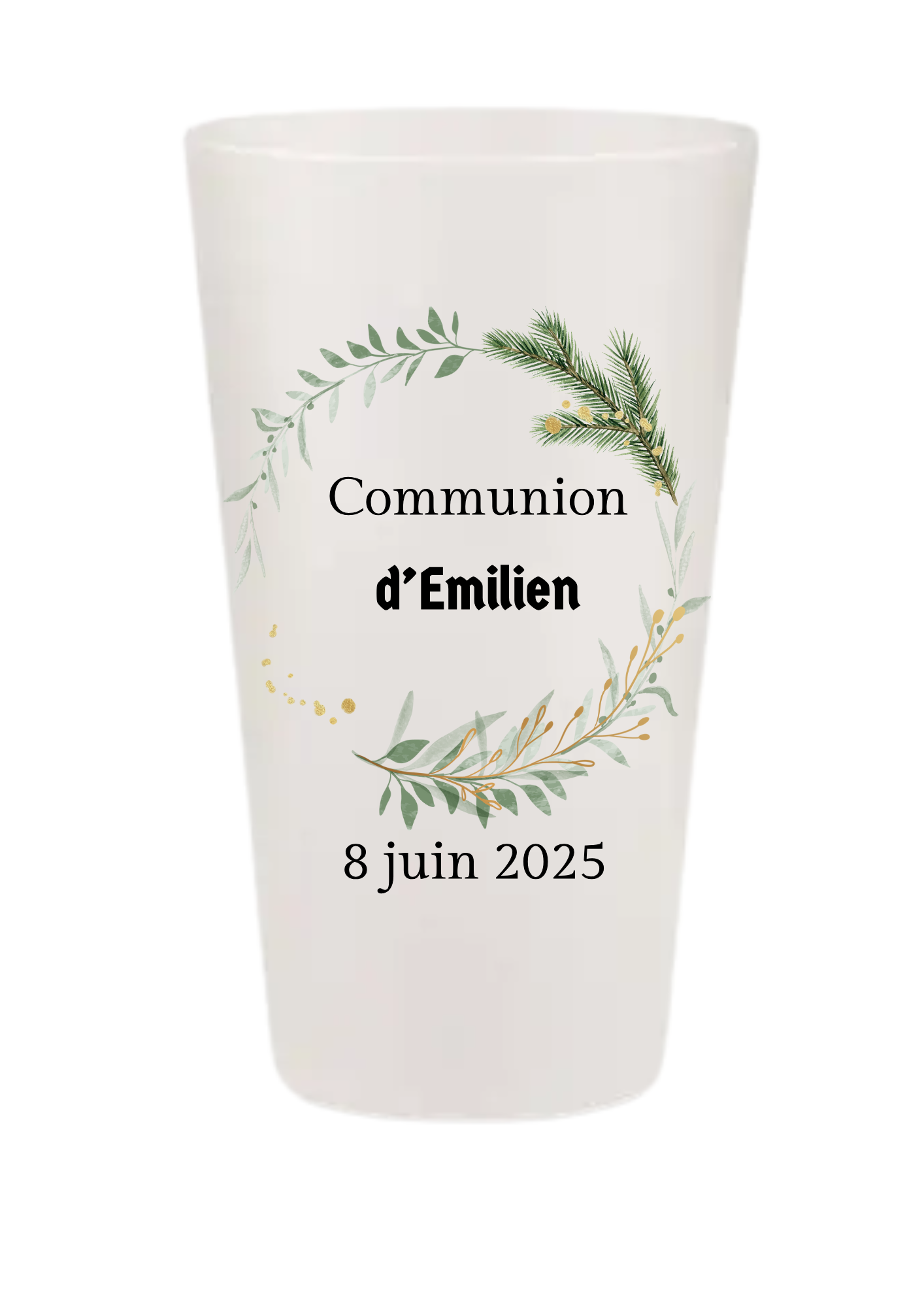 Gobelets personnalisés baptême/anniversaire sapin feuillage vert