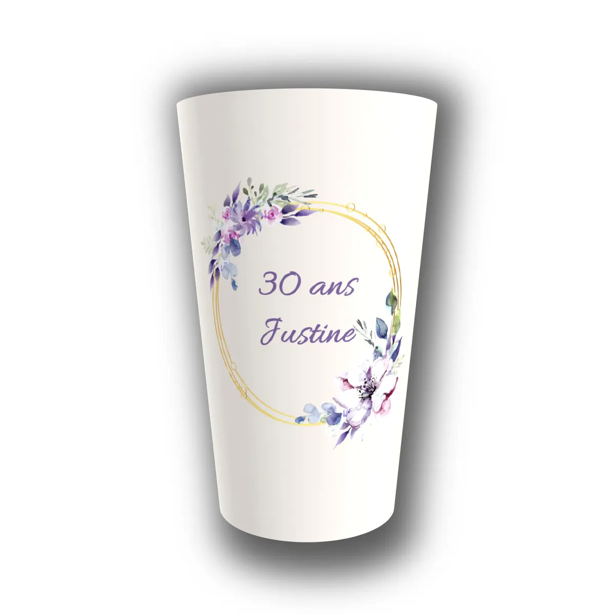 Gobelet anniversaire personnalisé Cercle Floral Violet — réutilisable, Kuztom