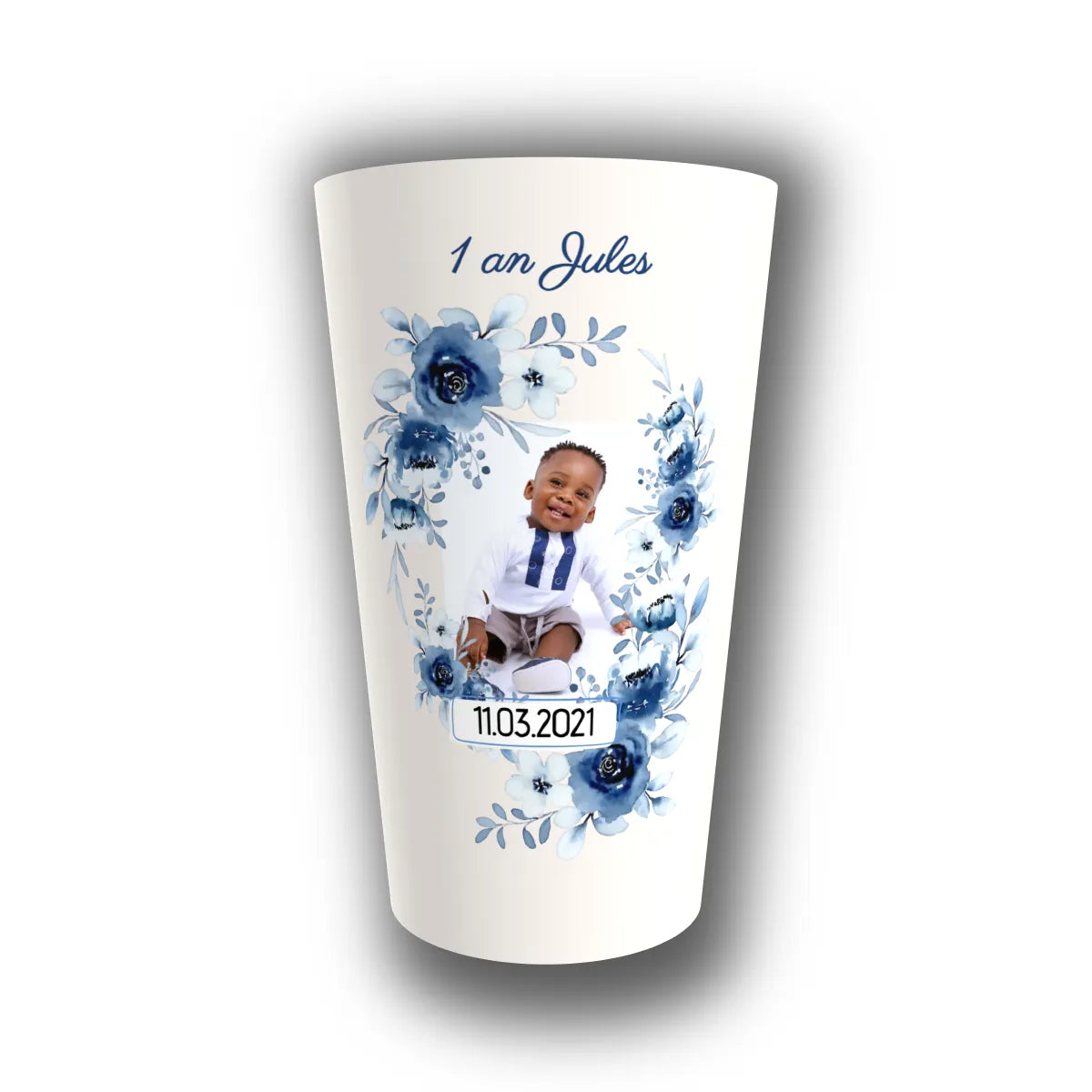 Gobelet anniversaire personnalisé Couronne Azur Photo — réutilisable, Kuztom