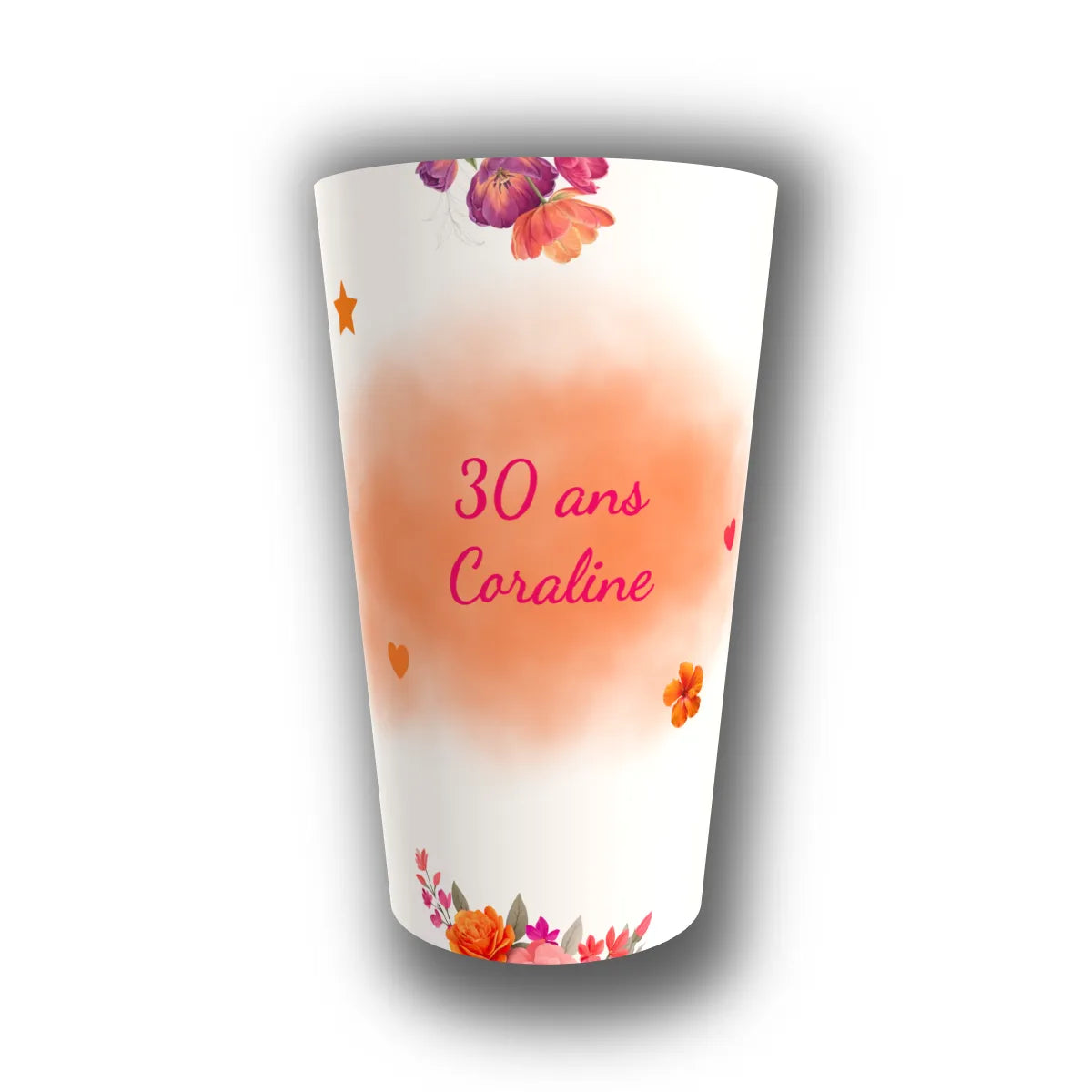 Gobelet anniversaire personnalisé Éclat Floral & Cœur — réutilisable, Kuztom