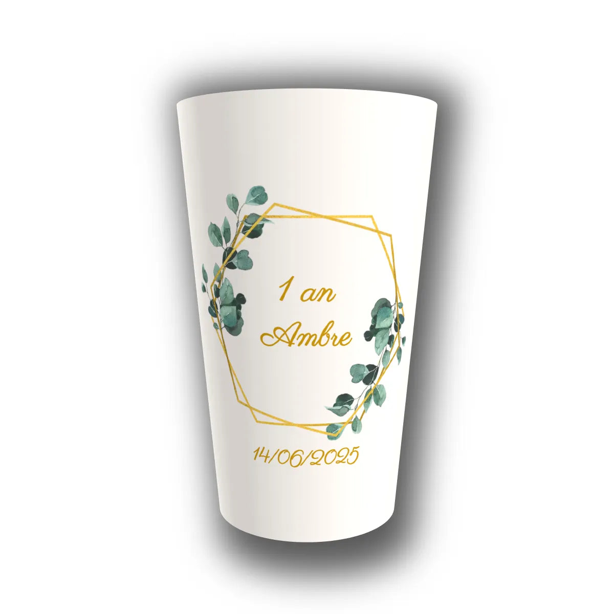 Gobelet anniversaire personnalisé Eucalyptus Hexagone — réutilisable, Kuztom