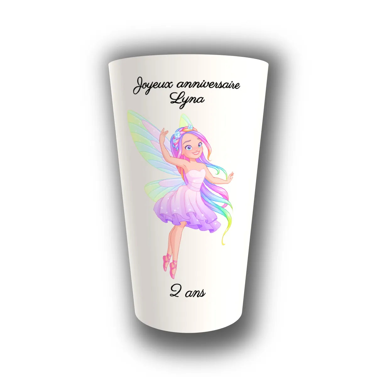 Gobelet anniversaire personnalisé Fée Arc-en-Ciel — réutilisable, Kuztom