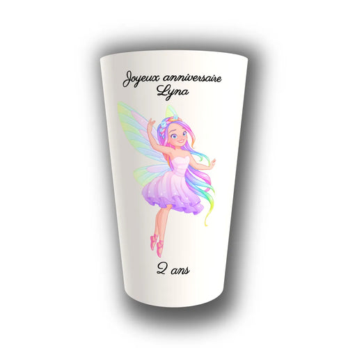 Gobelet anniversaire personnalisé Fée Arc-en-Ciel — réutilisable, Kuztom