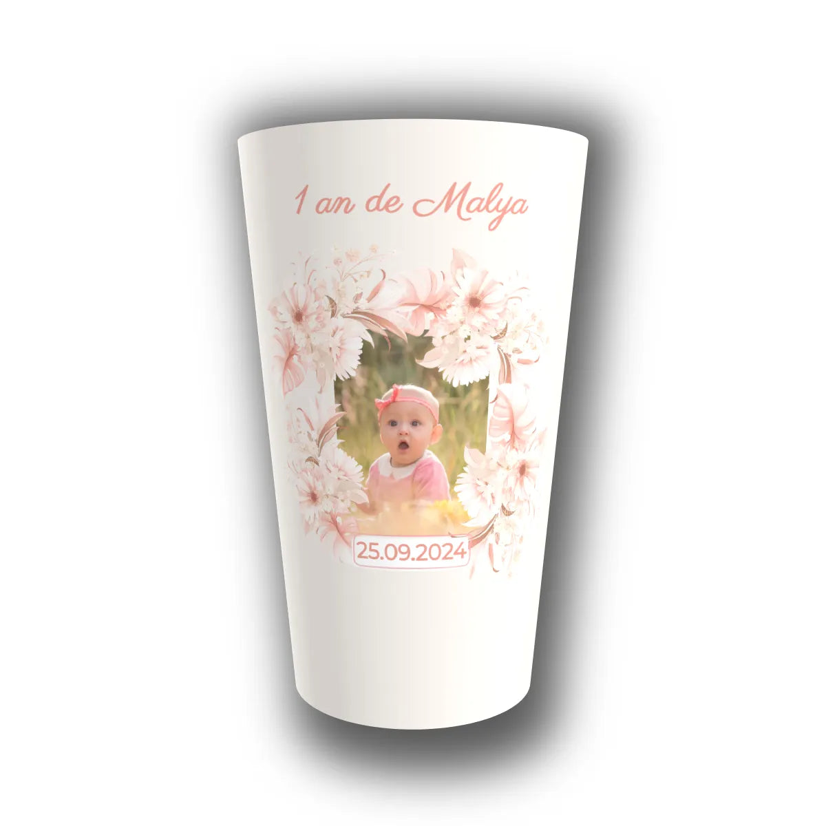 Gobelet anniversaire personnalisé Instant Fleuri Photo — réutilisable, Kuztom