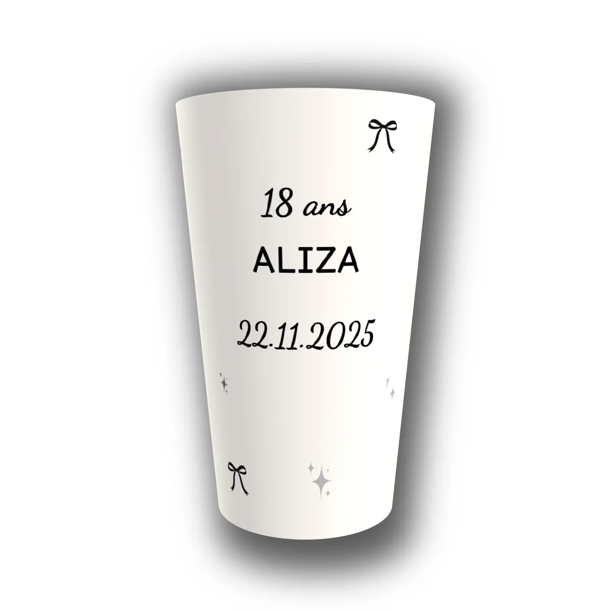 Gobelet anniversaire personnalisé Nœuds & Étoiles Scintillantes — réutilisable, Kuztom