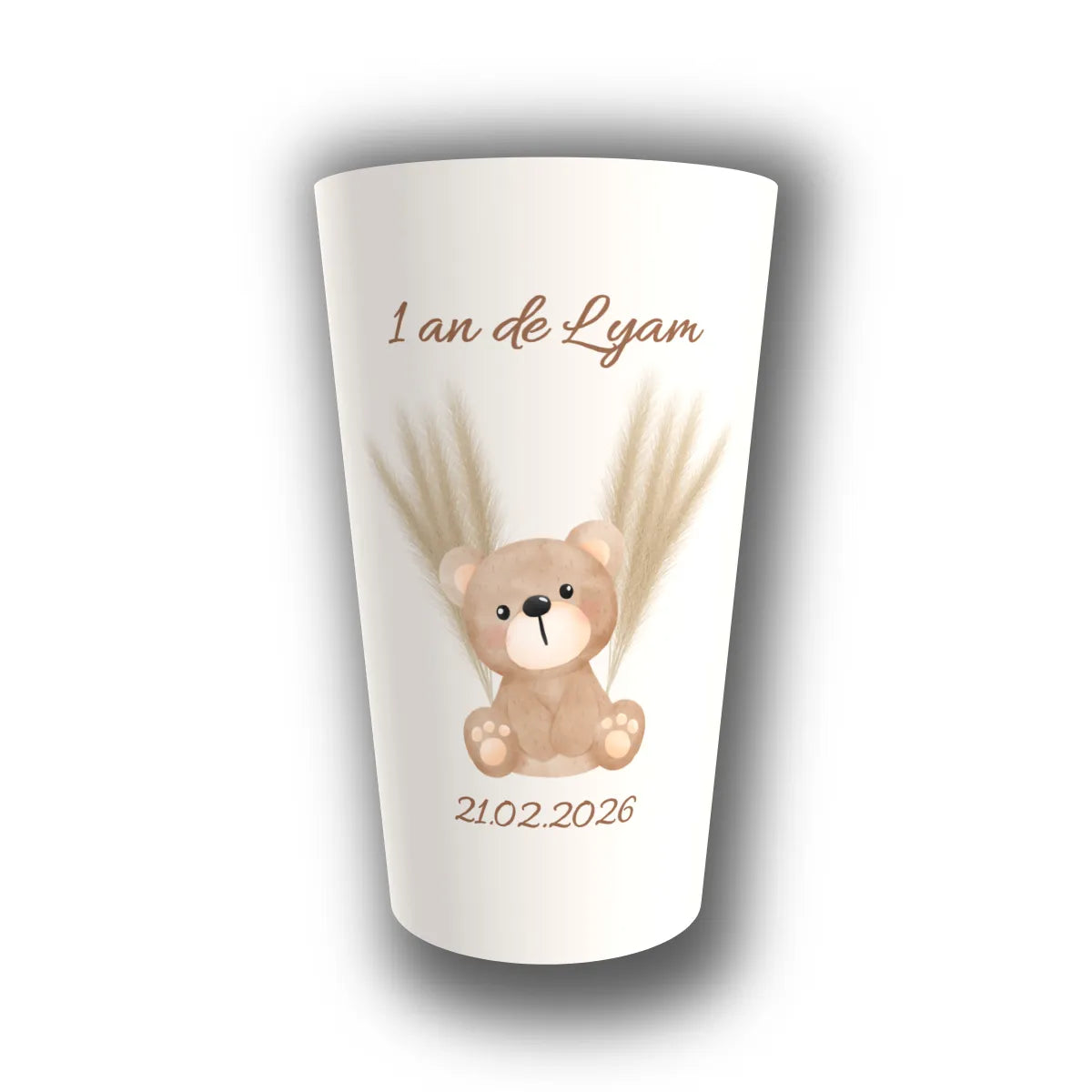 Gobelet anniversaire personnalisé Ourson Bohème & Pampas — réutilisable, Kuztom