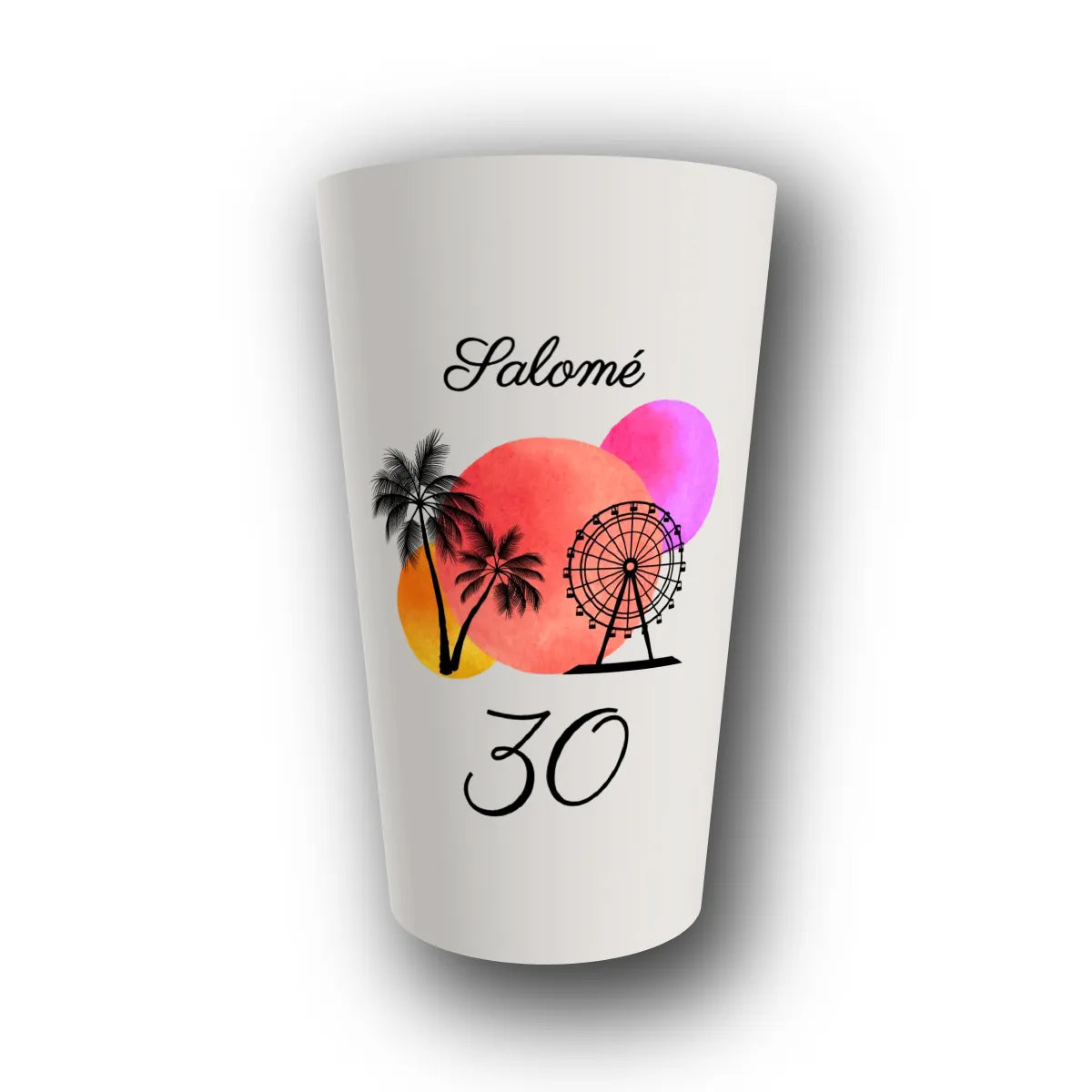 Gobelet réutilisable personnalisé anniversaire, palmiers tropical, rendu 3D