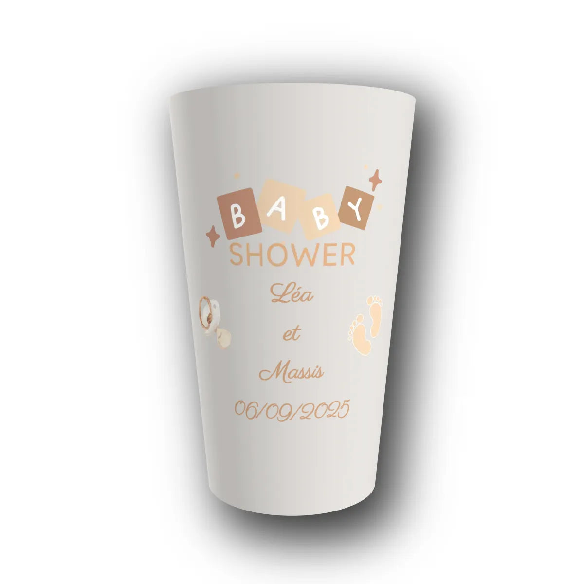 Gobelet réutilisable personnalisé baby shower, motif baby cube, rendu 3D