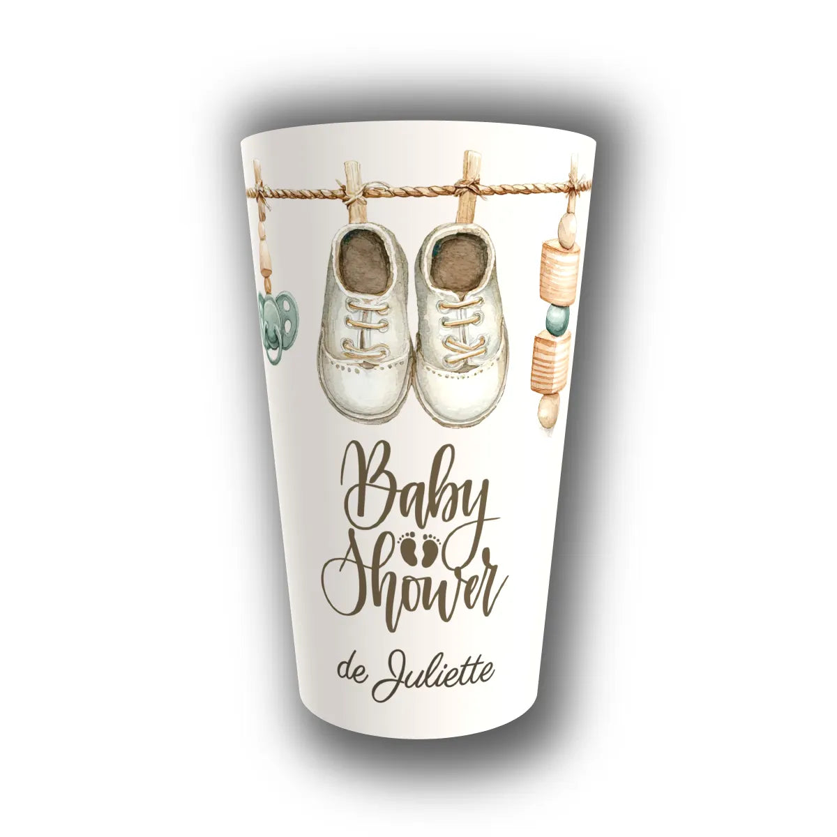 Gobelet baby shower personnalisé chaussons de bébé et fil à linge — réutilisable, Kuztom