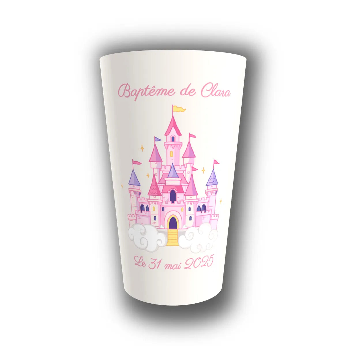 Gobelet baptême personnalisé Château de Princesse — réutilisable, Kuztom