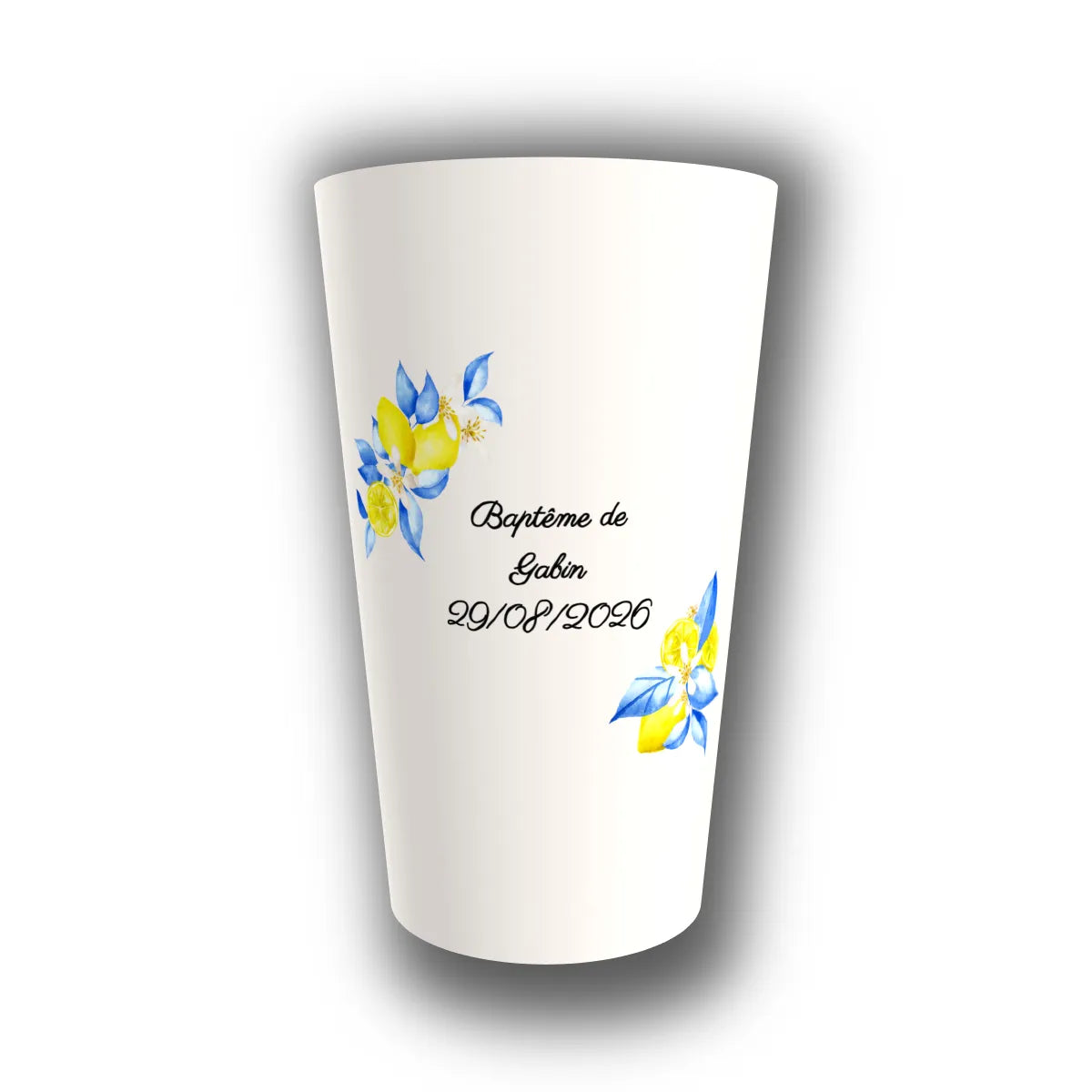 Gobelet baptême personnalisé Citron Bleu — réutilisable, Kuztom