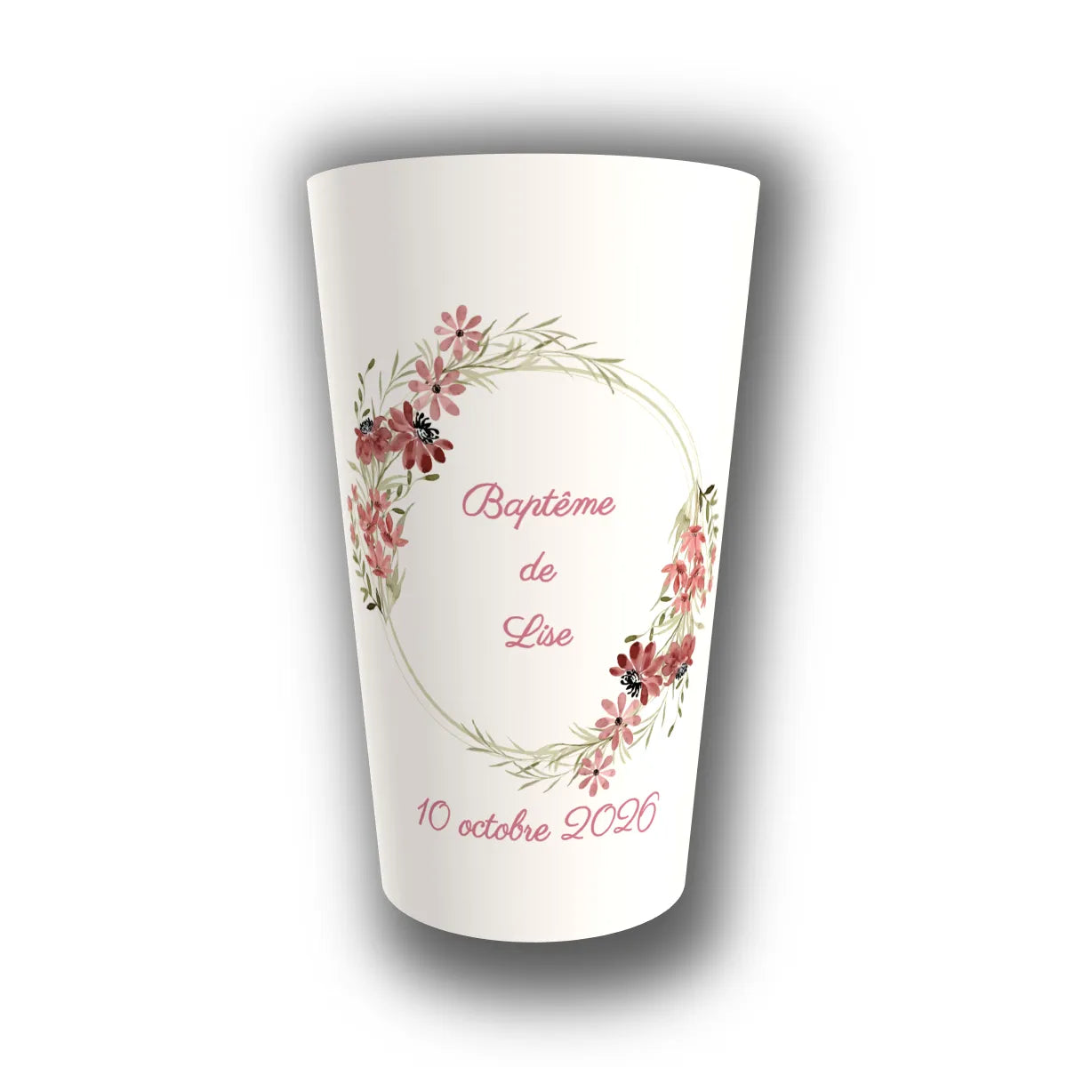 Gobelet baptême personnalisé Couronne de Fleurs Séchées — réutilisable, Kuztom
