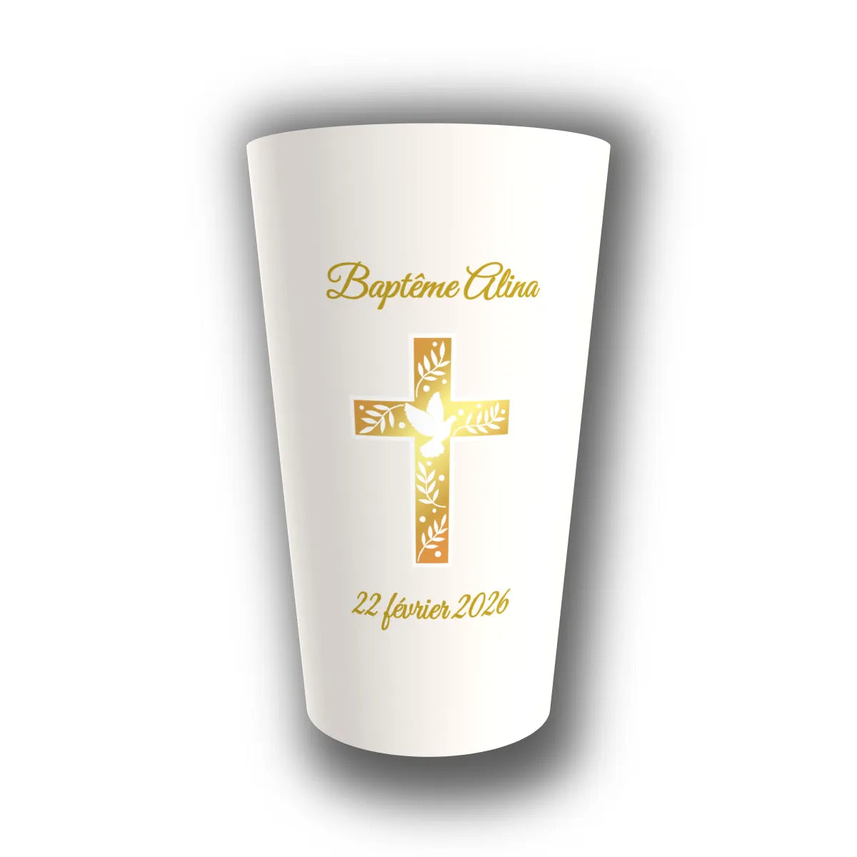 Gobelet baptême personnalisé Croix de Lumière — réutilisable, Kuztom