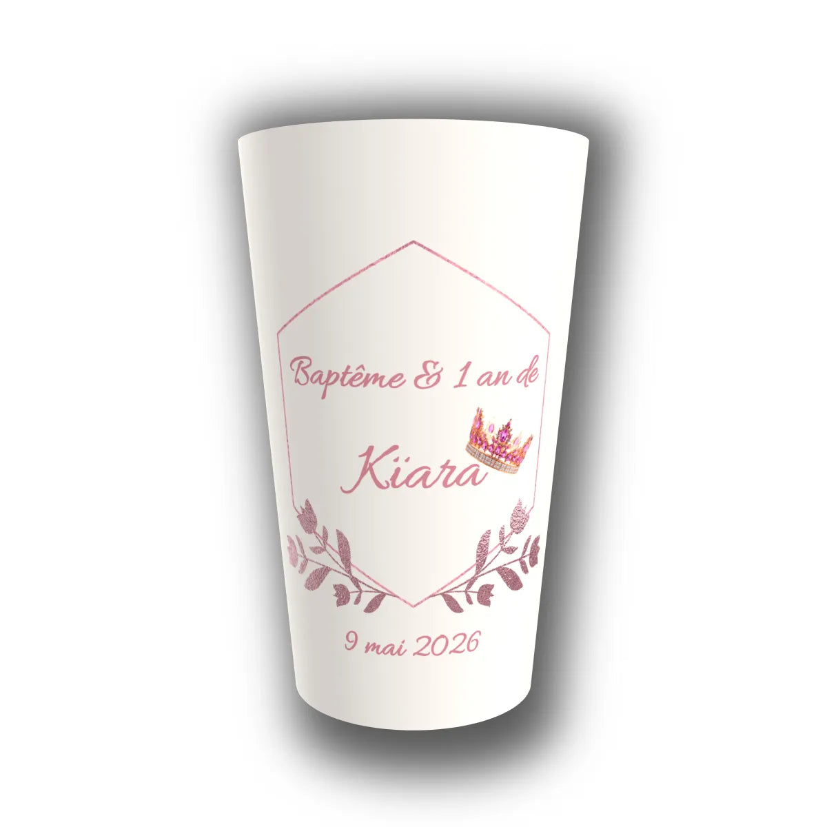 Gobelet baptême personnalisé Douceur Royale — réutilisable, Kuztom