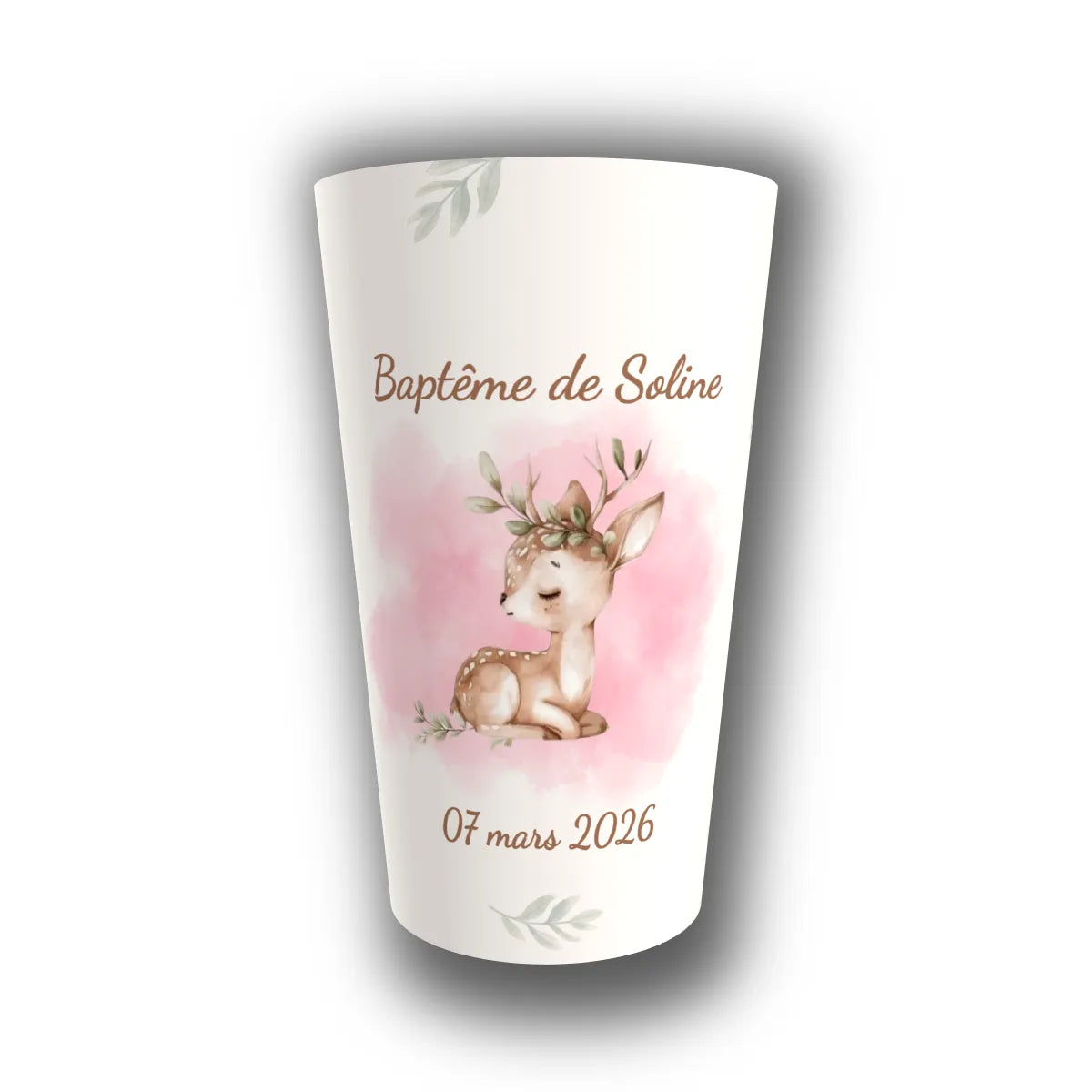 Gobelet baptême personnalisé Faon Aquarelle — réutilisable, Kuztom