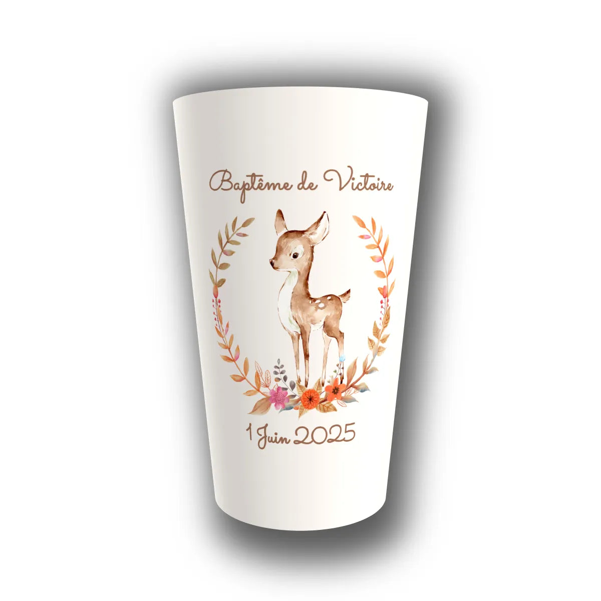 Gobelet baptême personnalisé Faon Enchanté — réutilisable, Kuztom