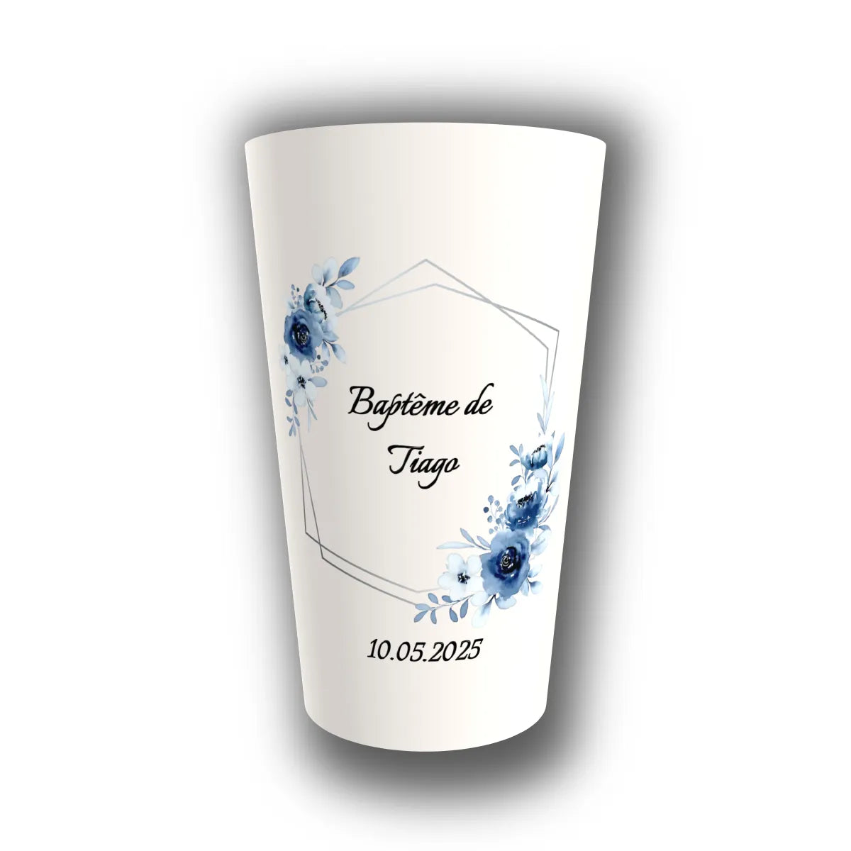 Gobelet baptême personnalisé Hexagone Bleu Nuit — réutilisable, Kuztom