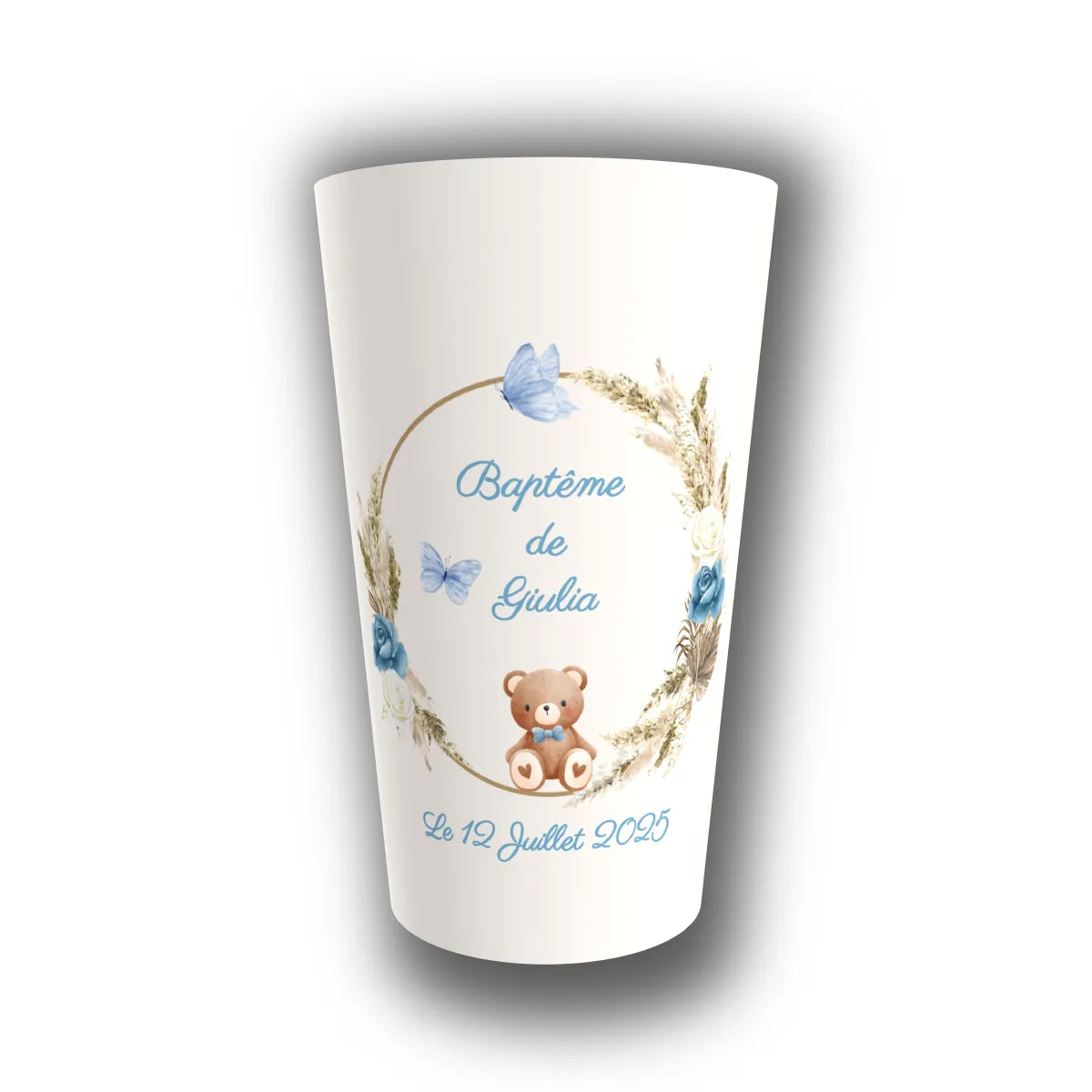Gobelet baptême personnalisé Ourson Bohème — réutilisable, Kuztom