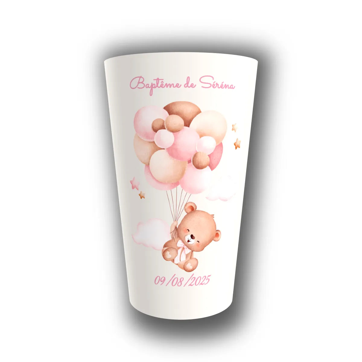 Gobelet baptême personnalisé Ourson Nuage Rose — réutilisable, Kuztom