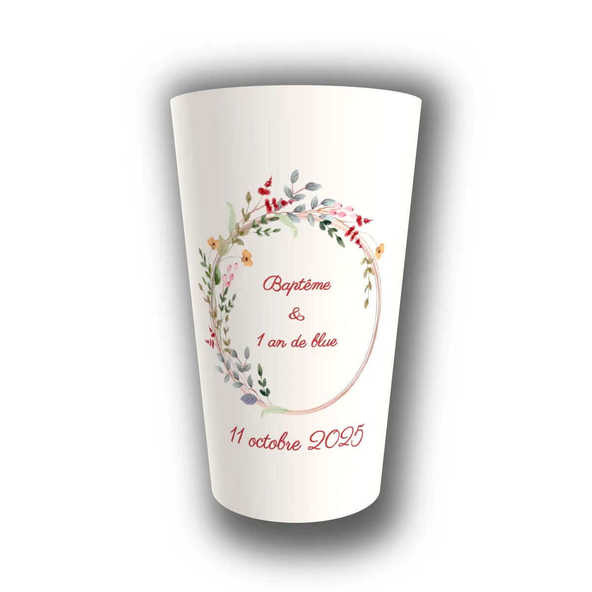 Gobelet baptême personnalisé Couronne Fleurie Pastel — réutilisable, Kuztom