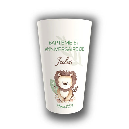 Gobelet baptême personnalisé Petit Lion Savane — réutilisable, Kuztom