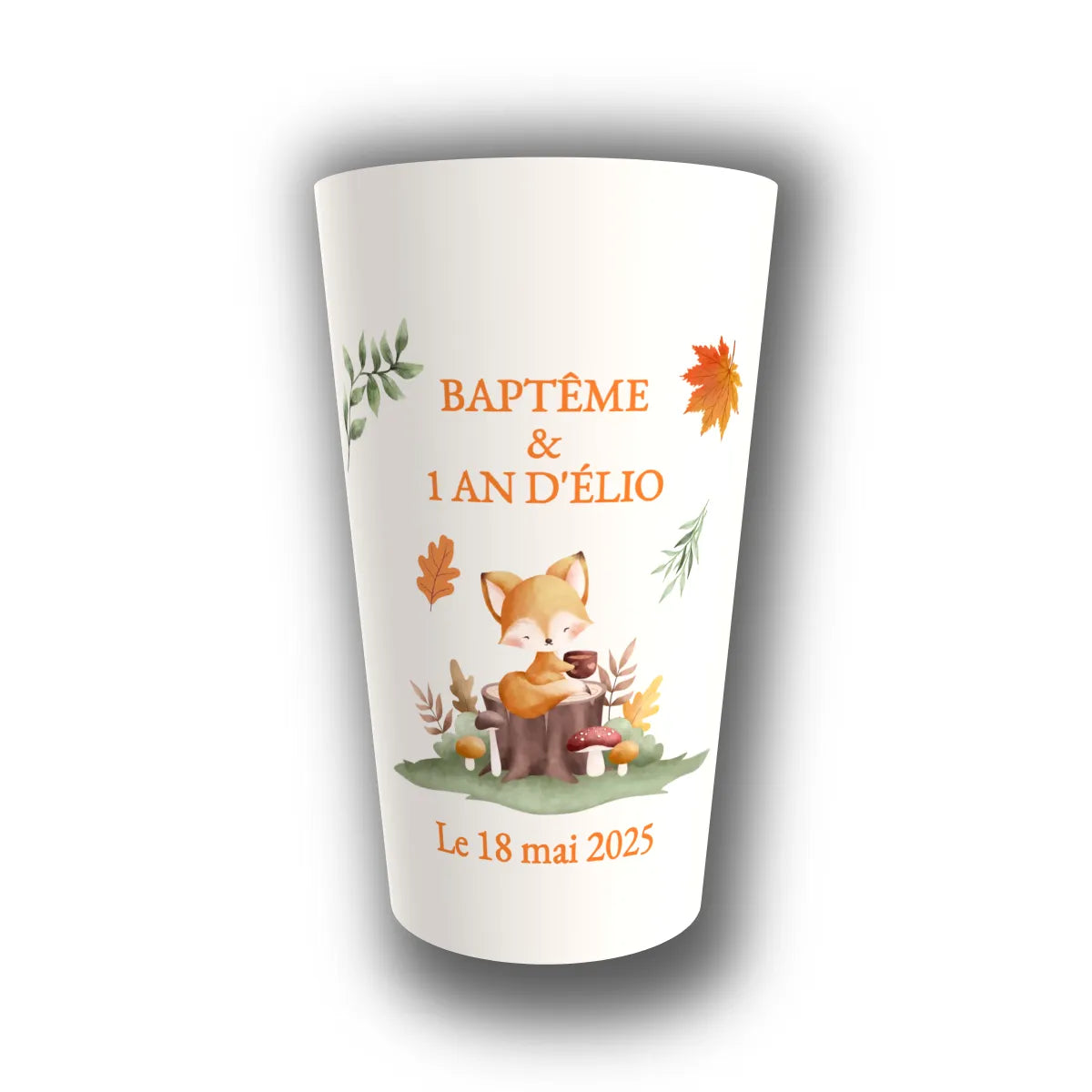 Gobelet baptême personnalisé Petit Renard d'Automne — réutilisable, Kuztom