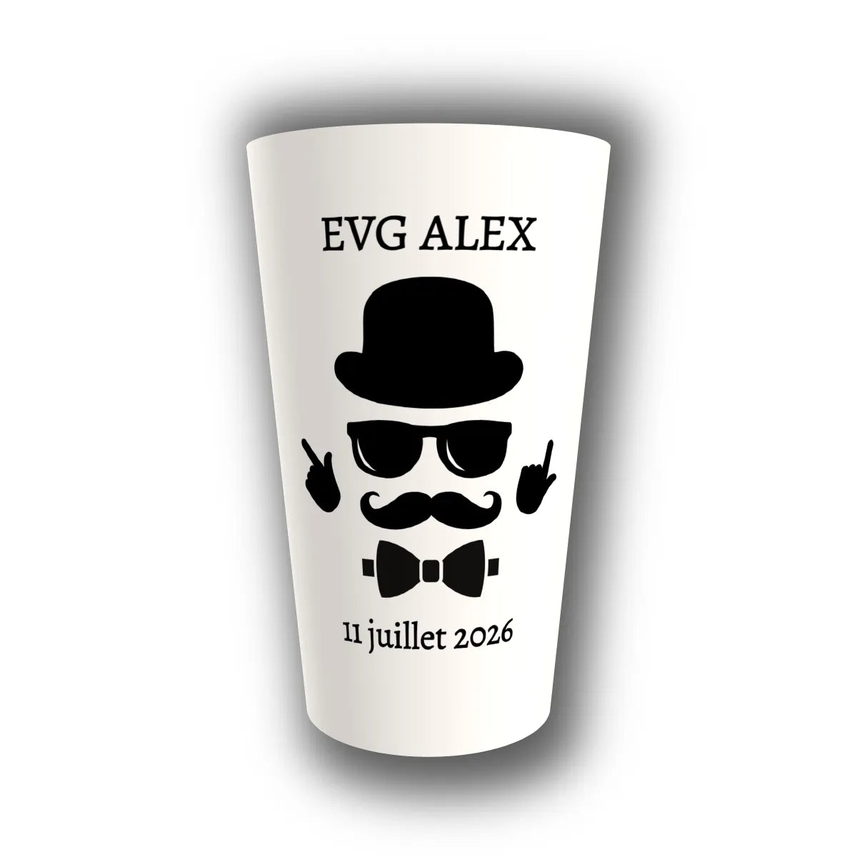 Gobelet EVG personnalisé gentleman moustache et chapeau melon — réutilisable, Kuztom