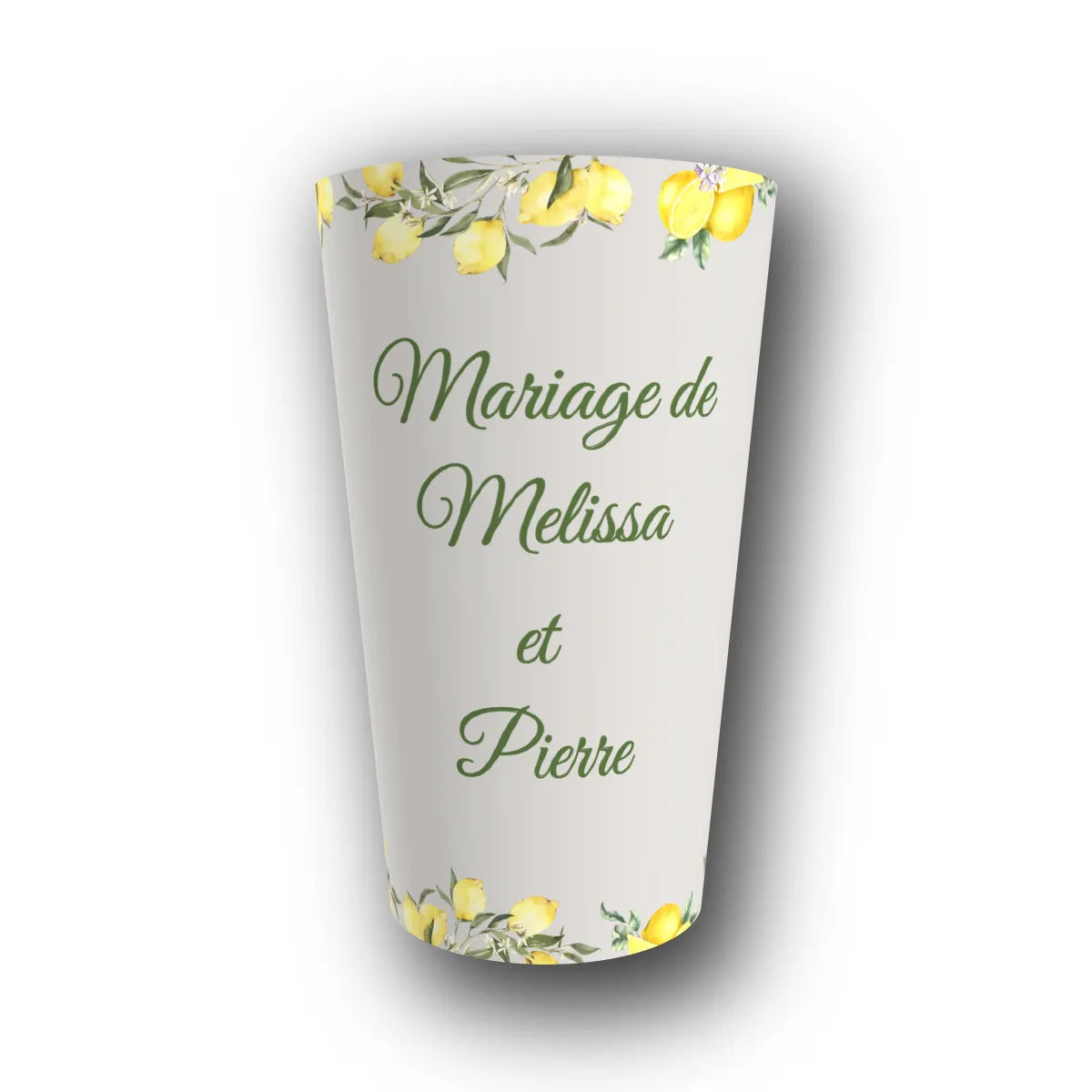 Gobelet réutilisable personnalisé mariage, citrons d'Amalfi, rendu 3D