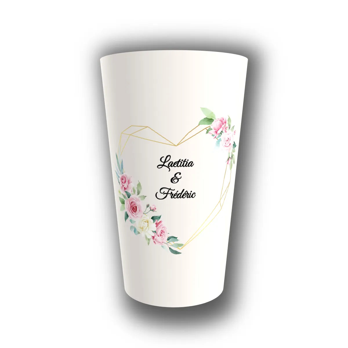 Gobelet mariage personnalisé Cœur Géométrique Fleuri — réutilisable, Kuztom