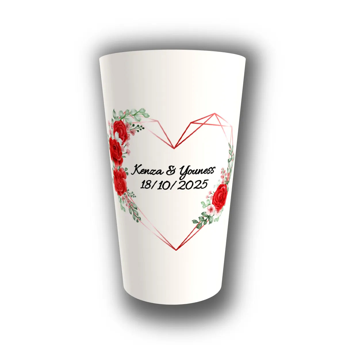 Gobelet mariage personnalisé Cœur Géométrique & Roses — réutilisable, Kuztom