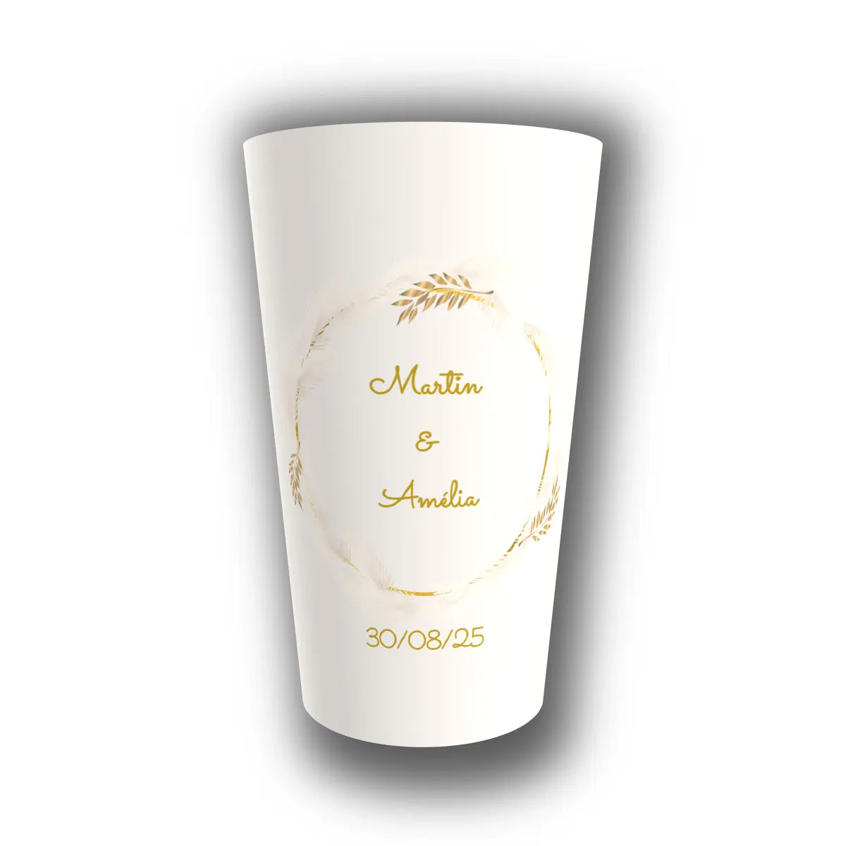 Gobelet mariage personnalisé Couronne de Plumes & Or — réutilisable, Kuztom