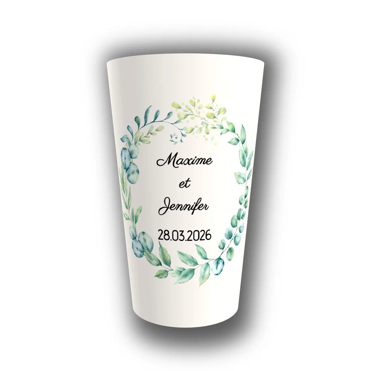 Gobelet mariage personnalisé Couronne d'Eucalyptus — réutilisable, Kuztom