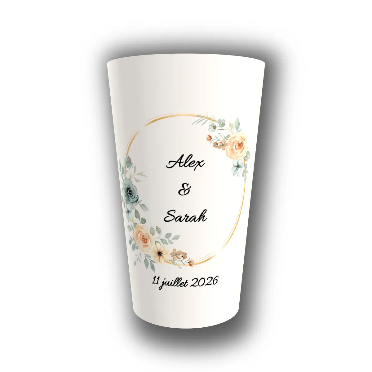 Gobelet mariage personnalisé Couronne Florale & Or — réutilisable, Kuztom