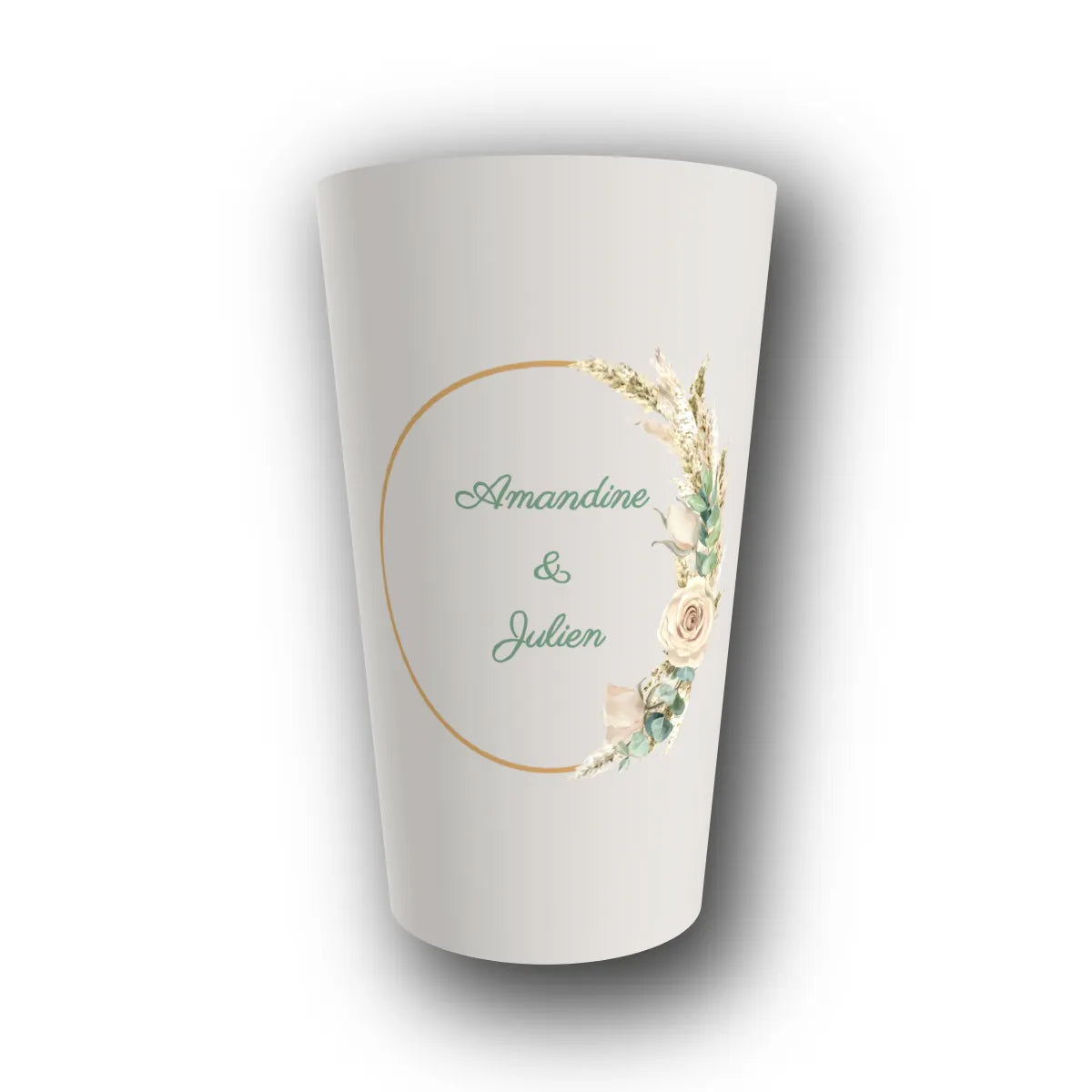 Gobelet réutilisable personnalisé mariage, duo romantique, rendu 3D