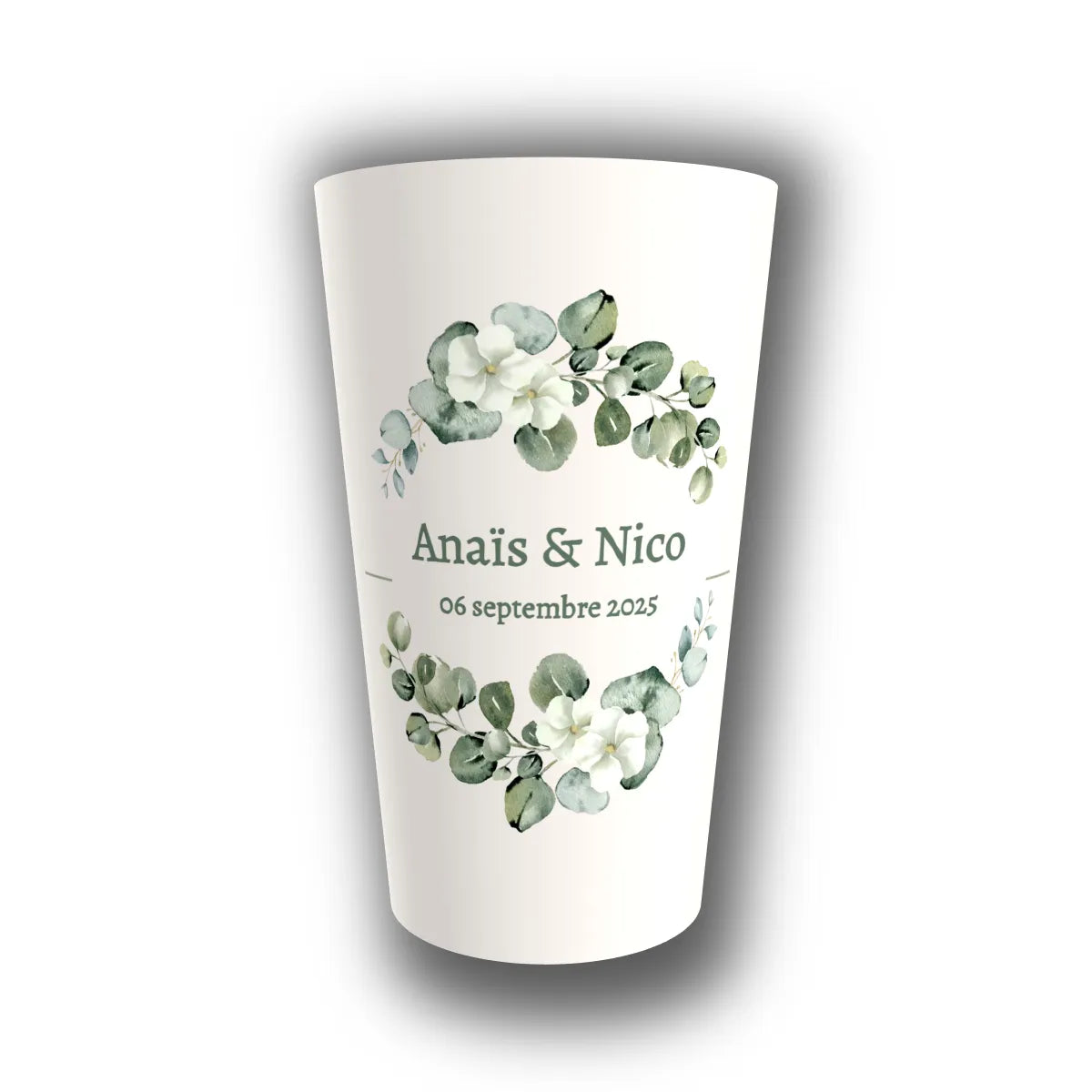 Gobelet mariage personnalisé Eucalyptus & Fleurs — réutilisable, Kuztom