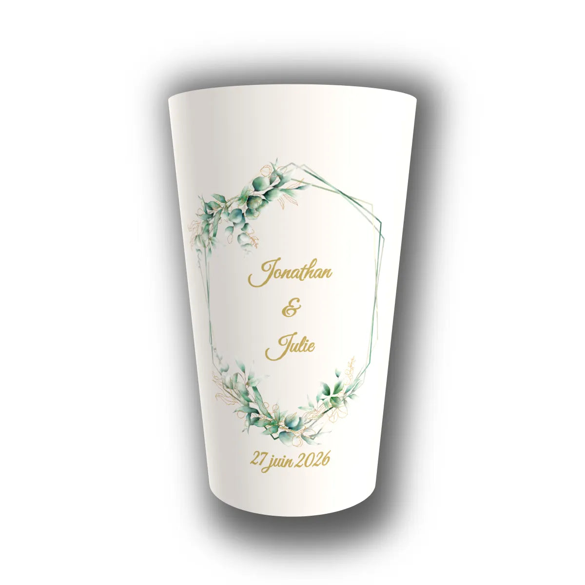 Gobelet mariage personnalisé Eucalyptus Géométrique — réutilisable, Kuztom