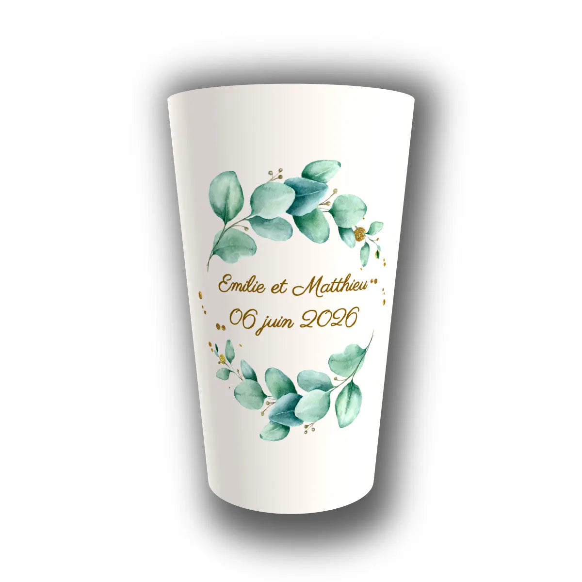 Gobelet mariage personnalisé Eucalyptus & Poussières d'Or — réutilisable, Kuztom