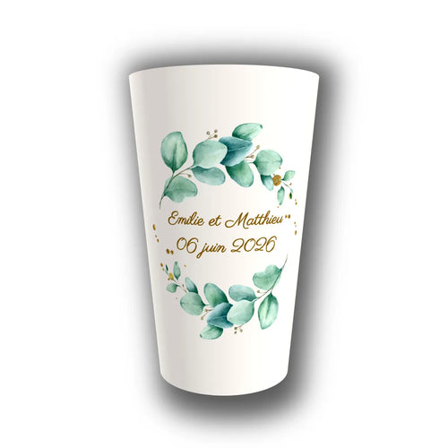 Gobelet mariage personnalisé Eucalyptus & Poussières d'Or — réutilisable, Kuztom