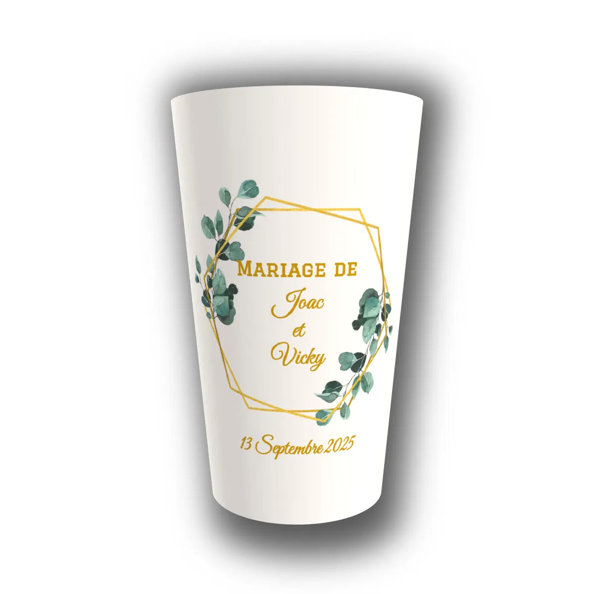 Gobelet mariage personnalisé Hexagone Végétal — réutilisable, Kuztom