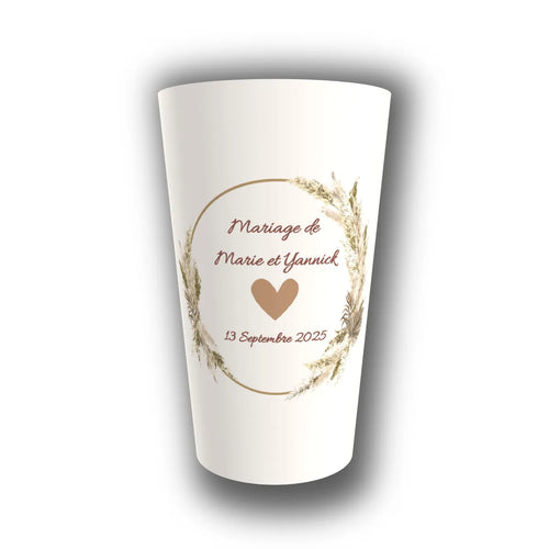 Gobelet mariage personnalisé Pampas & Cœur Boho — réutilisable, Kuztom