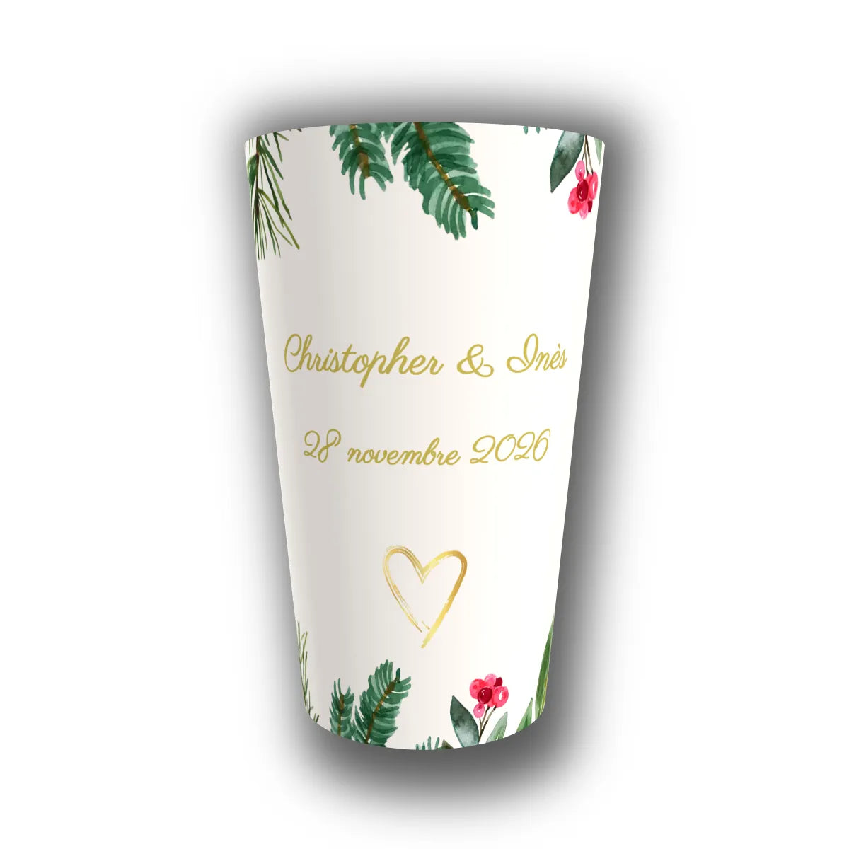 Gobelet mariage personnalisé Houx & Or — réutilisable, Kuztom