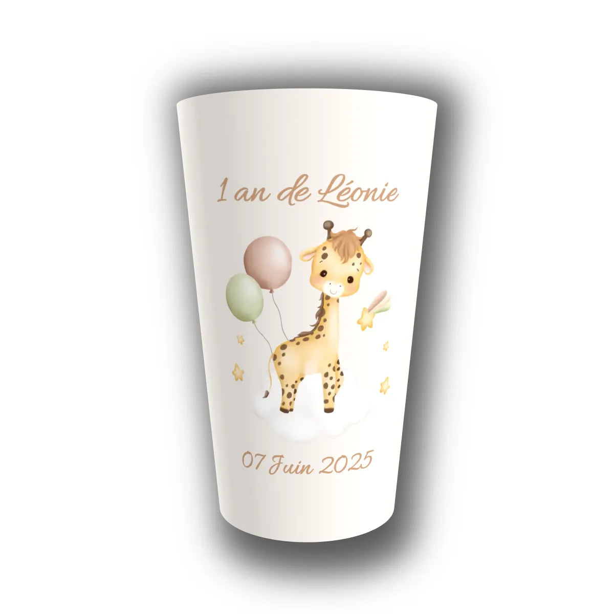 Gobelet anniversaire personnalisé Girafe Pastel — réutilisable, Kuztom