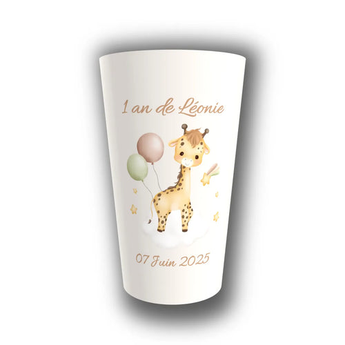 Gobelet anniversaire personnalisé Girafe Pastel — réutilisable, Kuztom