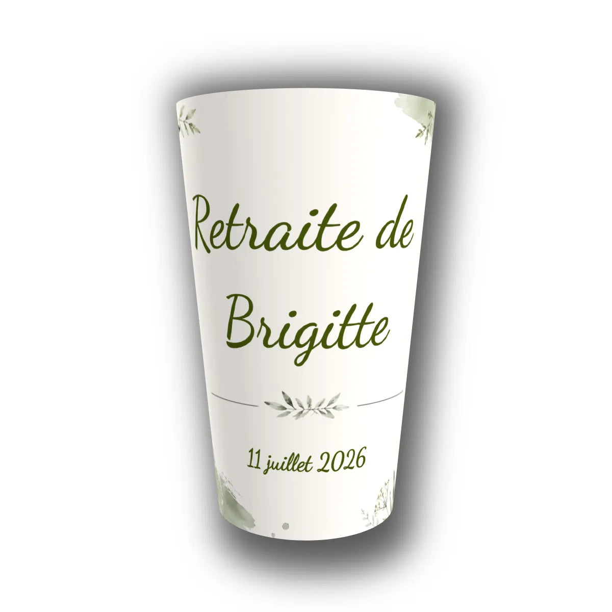 Gobelet de départ à la retraite végétal et élégant — feuillage d'eucalyptus aquarellé, calligraphie verte, réutilisable, Kuztom