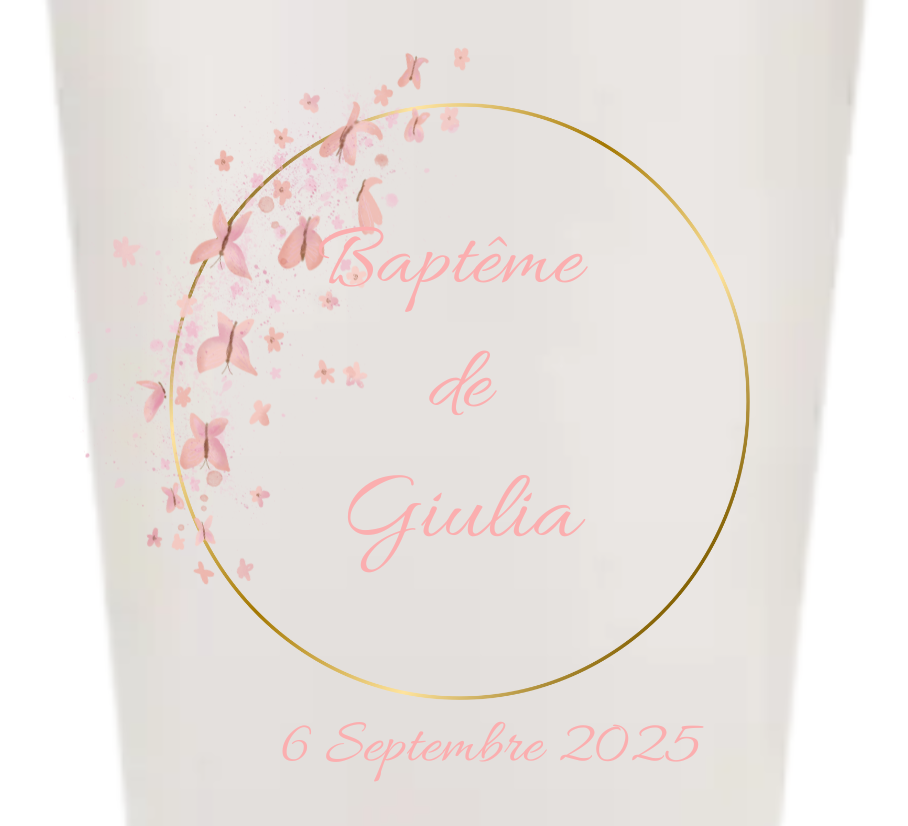 Gobelets personnalisés baptême/anniversaire papillon rose