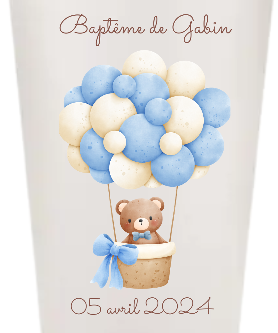 Gobelets personnalisés baptême/anniversaire ourson bleu ballon