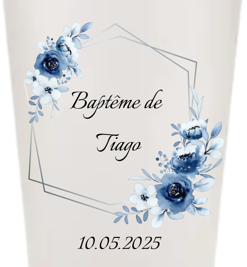 Gobelets personnalisés baptême/anniversaire fleurs bleues & blanches